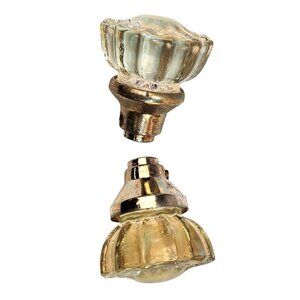 Vintage Set of 2 Glass & Brass Door Knob With Fluted Design